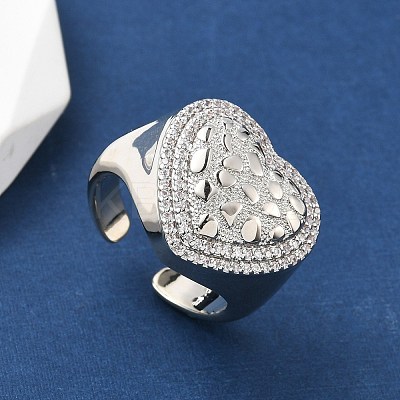 Heart Brass Micro Pave Cubic Zirconia Cuff Rings for Women RJEW-A069-08P-1