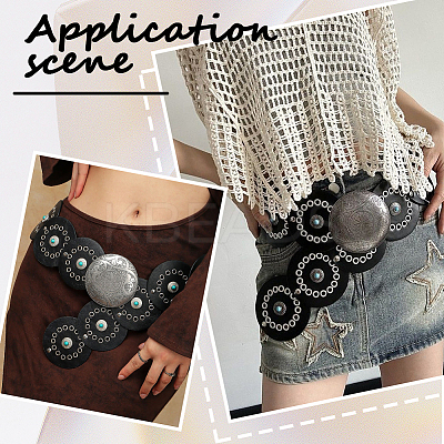Western Retro PU Leather & Resin Imitation Gemstone Disc Chain Belts with Alloy Buckles AJEW-WH20060-33-1