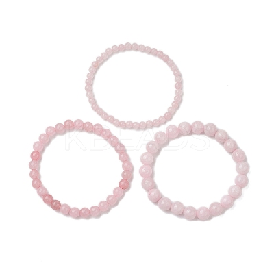 3Pcs Round Natural Rose Quartz Beads Stretch Bracelets BJEW-JB10963-1