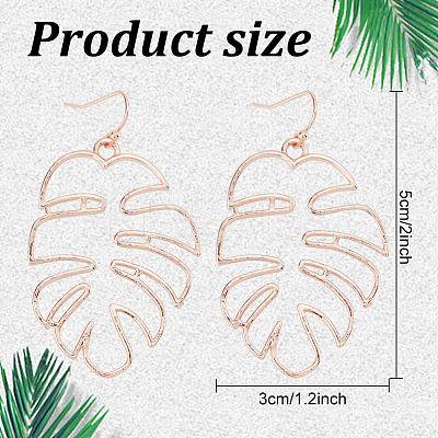 4 Pairs 2 Colors Alloy Hollow Out Monstera Leaf Dangle Earrings for Women EJEW-AN0001-18-1
