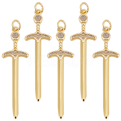 5Pcs Brass Micro Pave Clear Cubic Zirconia Pendants ZIRC-BBC002-06-1