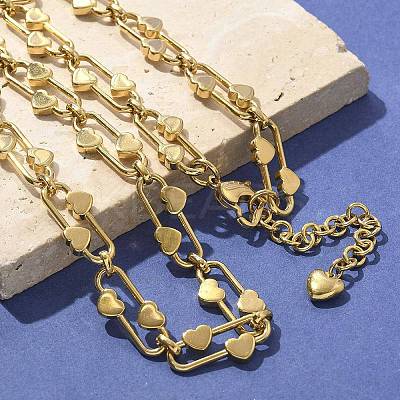 304 Stainless Steel Oval Heart Link Chain Necklaces for Women NJEW-B123-01G-1