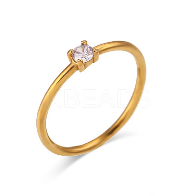 Flat Round 304 Stainless Steel Micro Pave Cubic Zirconia Finger Rings FS-WG2DA17-28-1