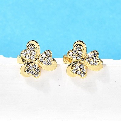 Clover Brass Hoop Earrings EJEW-S256-05G-1