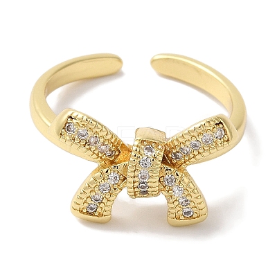 Bowknot Brass Micro Pave Clear Cubic Zirconia Open Cuff Rings for Women LS-RJEW-C098-08G-1
