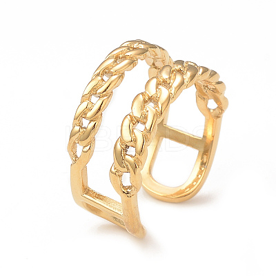 Ion Plating(IP) 304 Stainless Steel Curb Chains Shape Open Cuff Ring RJEW-I096-04G-1