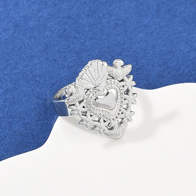 304 Stainless Steel Heart Adjustable Finger Rings for Women LS-RJEW-A074-07P-1