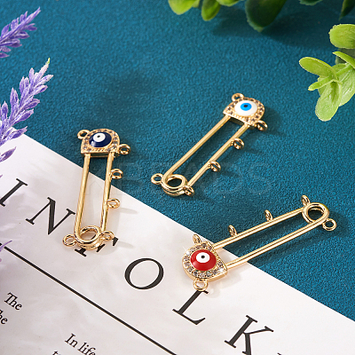 3Pcs 3 Colors Rack Plating Brass Micro Pave Cubic Zirconia Brooch Finding KK-TA0001-32-1