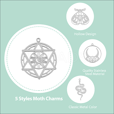 20Pcs 5 Styles 201 Stainless Steel Pendants STAS-DC0013-89-1