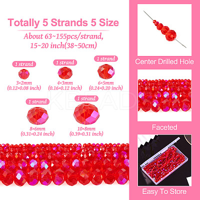 5 Strands 5 Size Transparent Electroplate Glass Beads Strands GLAA-TA0001-96A-1