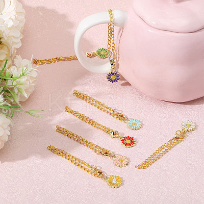 7Pcs 7 Colors Flower Alloy Enamel Cup Charms HJEW-GL00001-1