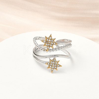 Sun 304 Stainless Steel Rhinestone Cuff Rings LS-RJEW-D338-04GP-1