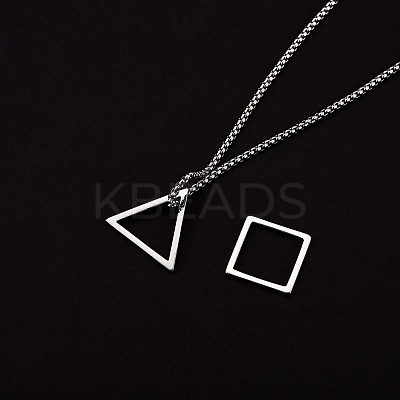 304 Stainless Steel Triangle & Rhombus Pendant Necklace with Box Chains JN1045C-1