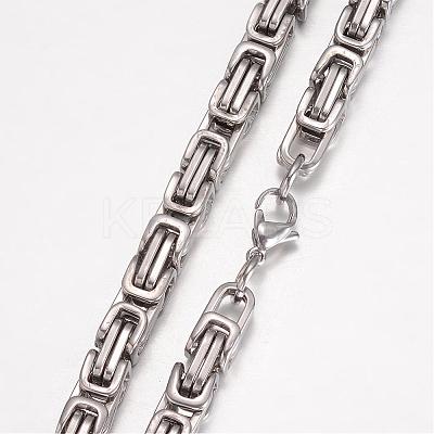 Non-Tarnish 201 Stainless Steel Byzantine Chain Necklaces NJEW-K062-01P-6mm-1