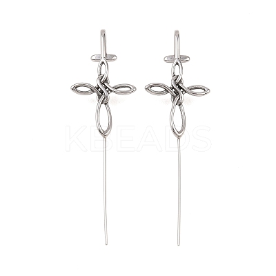 Viking Knot 316 Stainless Steel Ear Wrap Crawler Hook Earrings AJEW-C044-19AS-1