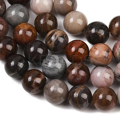 Natural Petrified Wood Round Bead Strands G-F266-08-8mm-1
