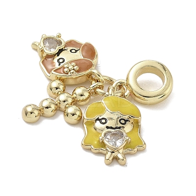 Brass Clear Cubic Zirconia European Dangle Charms KK-K368-26G-1