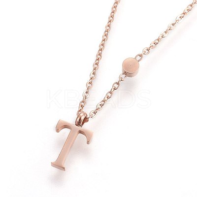 304 Stainless Steel Initial Pendant Necklaces NJEW-G321-04RG-T-1