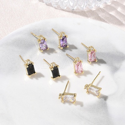 Brass Micro Pave Clear Cubic Zirconia Stud Earrings KK-CBA56EF-40G-1