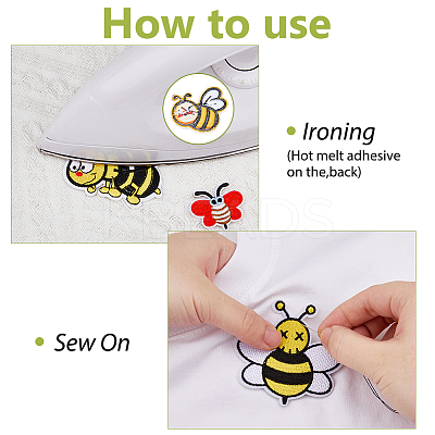 16Pcs 8 Styles Bees Iron on Cloth Patches PATC-DC0001-12-1