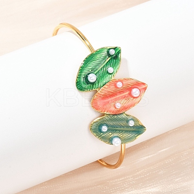 304 Stainless Steel Enamel Cuff Bangles for Women LS-BJEW-A049-02A-G-1