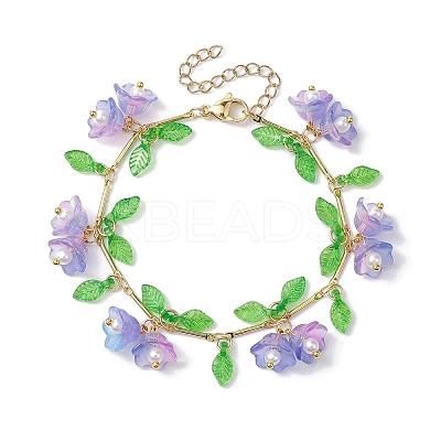 Flower Glass & Acrylic Charm Bracelets BJEW-JB10443-02-1