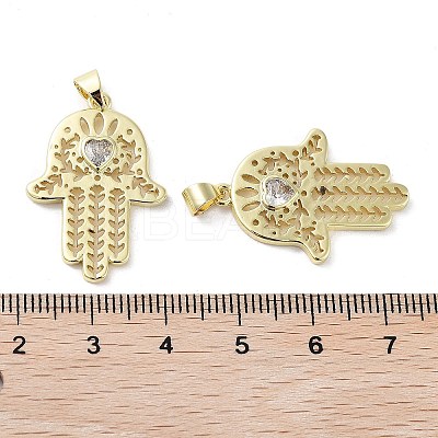 Rack Plating Hamsa Hand Brass Micro Pave Cubic Zirconia Pendants KK-E102-13G-1