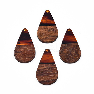 Transparent Resin & Walnut Wood Pendants RESI-N025-030-C02-1