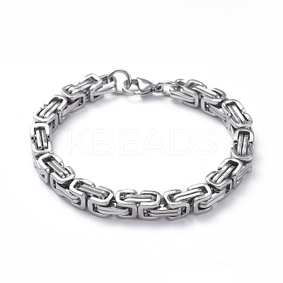 Tarnish Resistant Unisex 201 Stainless Steel Byzantine Chain Bracelets BJEW-L637-34C-P-1