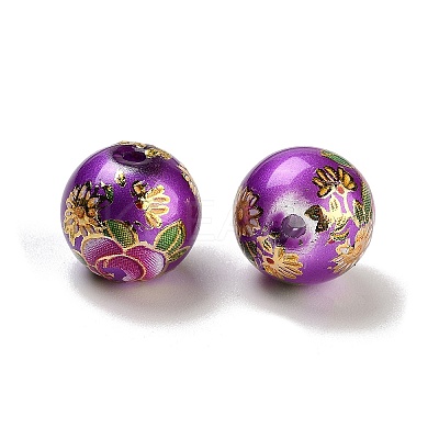 Flower Picture Printed Glass Round Beads GLAA-J087-12mm-B08-1