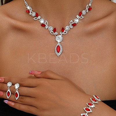 Horse Eye Brass Rhinestone Cup Chains Pendant Necklaces & Bracelets & Stud Dangle Earrings Sets FS-WGAAA30-03-1