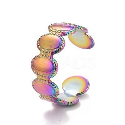 Ion Plating(IP) Rainbow Color 304 Stainless Steel Oval Wrap Open Cuff Ring for Women RJEW-C025-05M-1