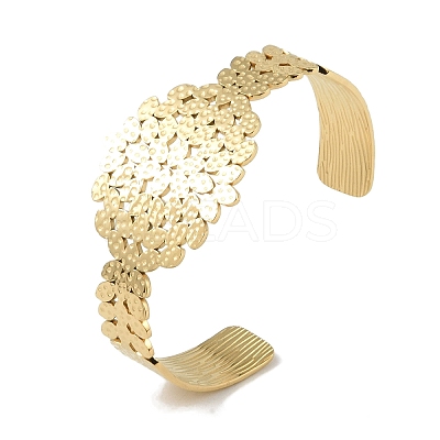 304 Stainless Steel Oval Leaf Open Cuff Bangles for Women BJEW-U002-09G-1