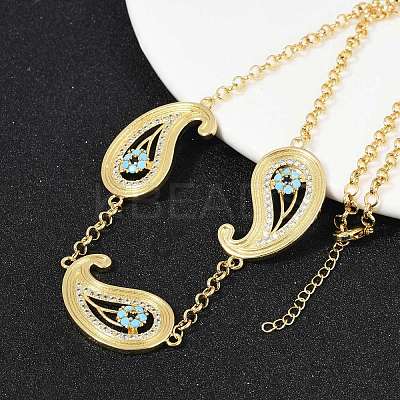 Brass Micro Pave Clear & Sky Blue Cubic Zirconia Teardrop Evil Eye Link Chain Necklaces KK-H203-14G-1