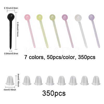 350Pcs 7 Colors Plastic Tiny Ball Stud Earrings with Ear Nuts for Women EJEW-CA0001-04-1