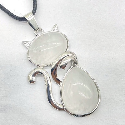 Natural White Jade Alloy Cat Shape Pendant Necklaces KJ2639-19-1