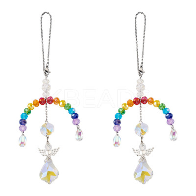 2Pcs Glass Crystal Prism Rainbow Angel Hanging Suncatchers HJEW-TADJ0016-1