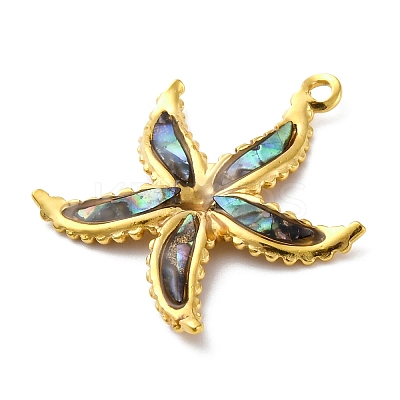 304 Stainless Steel Pave Natural Paua Shell/Abalone Shell Pendants STAS-S163-21G-1