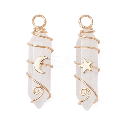 2Pcs 2 Styles Natural Quartz Crystal Double Terminated Pointed Pendants PALLOY-JF03122-05-1