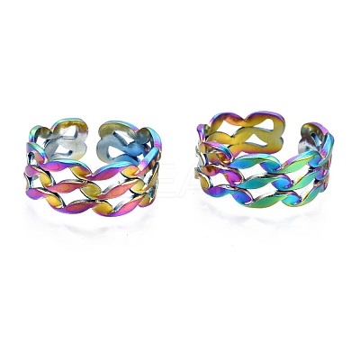 304 Stainless Steel Wave Wrapped Cuff Ring RJEW-N038-066-1