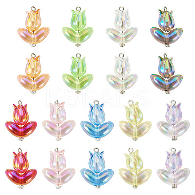 18Pcs 9 Styles Acrylic & Alloy Flower Pendants PALLOY-TAC0160-1