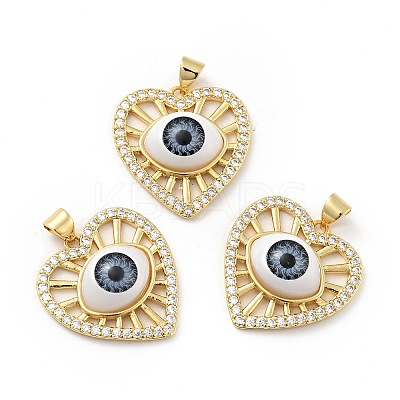 Heart with Eye Brass Micro Pave Clear Cubic Zirconia Pendants KK-G419-07G-01-1