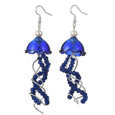 Dyed Natural Malaysia Jade Jellyfish Dangle Earrings for Women EJEW-JE07484-02-1