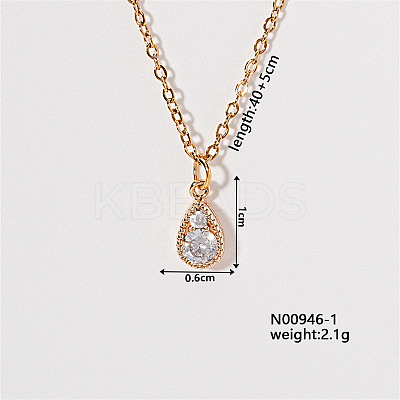 Chic Minimalist Teardrop Brass Micro Pave Cubic Zirconia Pendant Necklaces FG4743-1-1