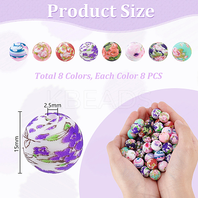 64Pcs 8 Colors Round Silicone Focal Beads SIL-GA0001-29B-1