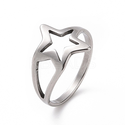 Non-Tarnish 201 Stainless Steel Star Finger Ring RJEW-J051-21P-1