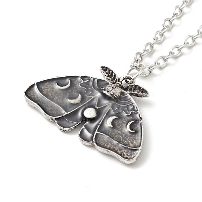 Alloy Moon Phase Moth Pendant Necklace LS-NJEW-G056-04AS-1