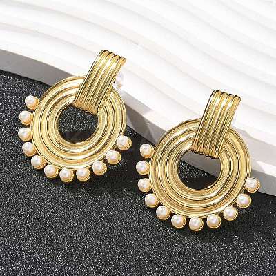 304 Stainless Steel ABS Imitation Pearl Stud Earrings LS-EJEW-M069-02G-1