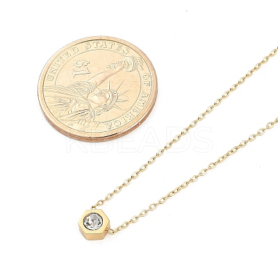 Ion Plating(IP) 304 Stainless Steel Cubic Zirconia Hexagon Pendant Cable Chain Necklaces NJEW-P320-16G-02-1