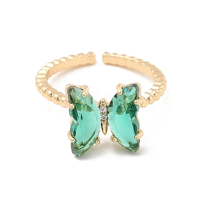 K9 Glass Butterfly Open Cuff Ring RJEW-E065-01KCG-1